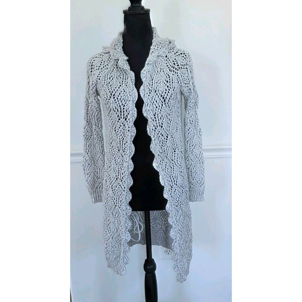 Kendall & Kylie XS Marled Knit Open Front Cardigan Duster Sweater Boho Hooded
